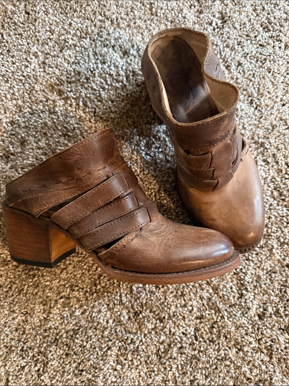 freebird Women's Brown Leather Slip-On Block Heel Clogs